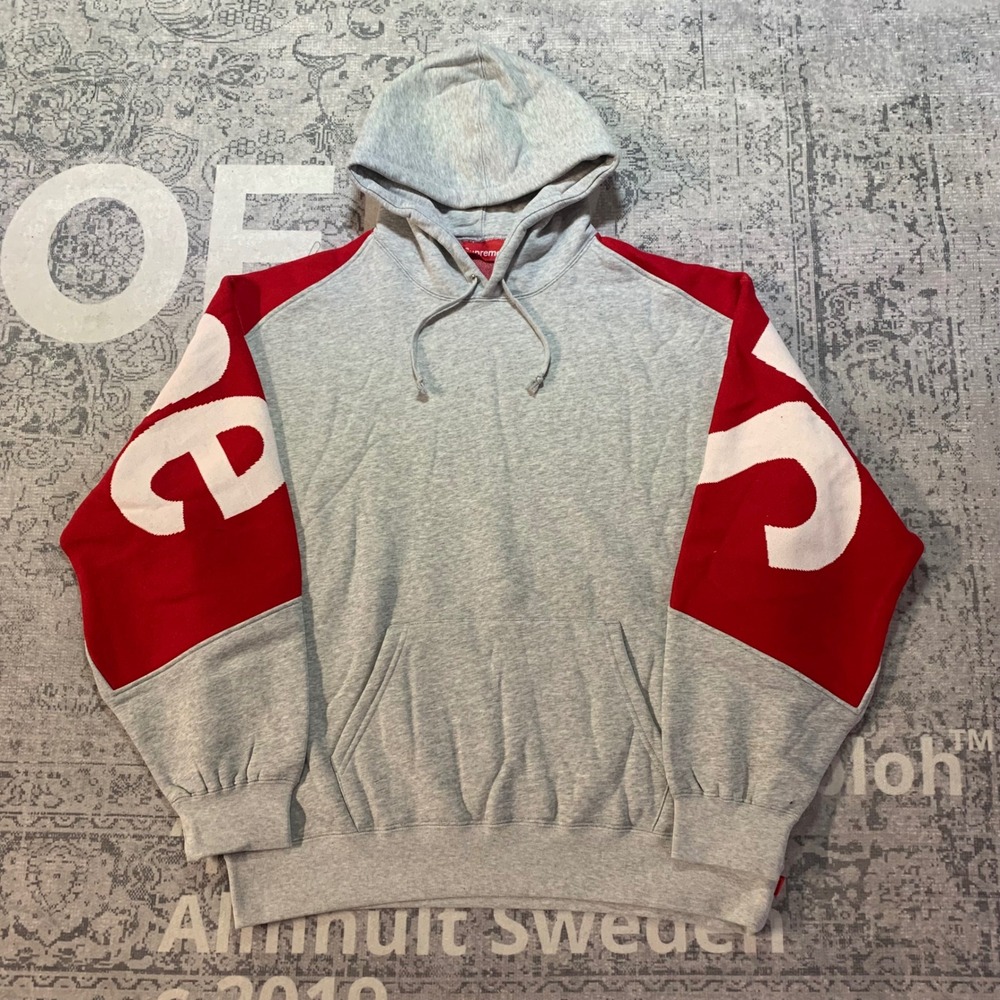 Supreme Big Logo Jacquard Hooded Sweatshirt Heather Grey FW23SW81 Mens Medium